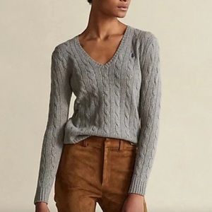 Polo Ralph Lauren Cable Knit V-Neck Gray Sweater |
